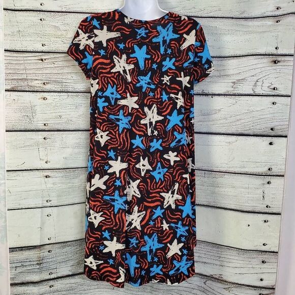 LuLaRoe Women's Carly Dress Size 12 Black Starfish Print High-Low Hem Stretch Kn - Picture 4 of 8